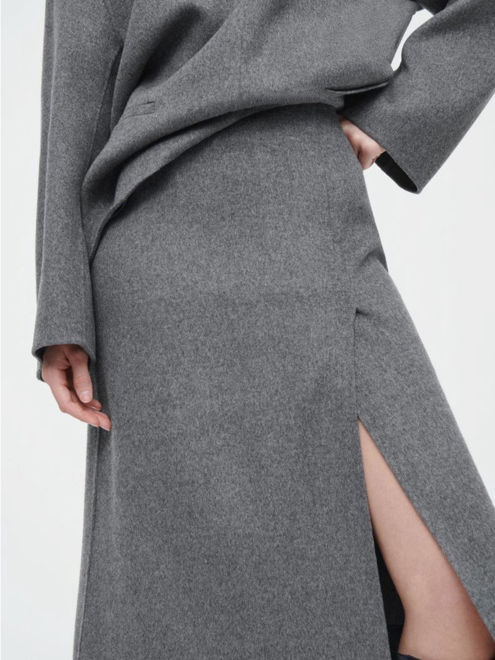 COS Double-Faced Wool Midi Skirt size 2 gray